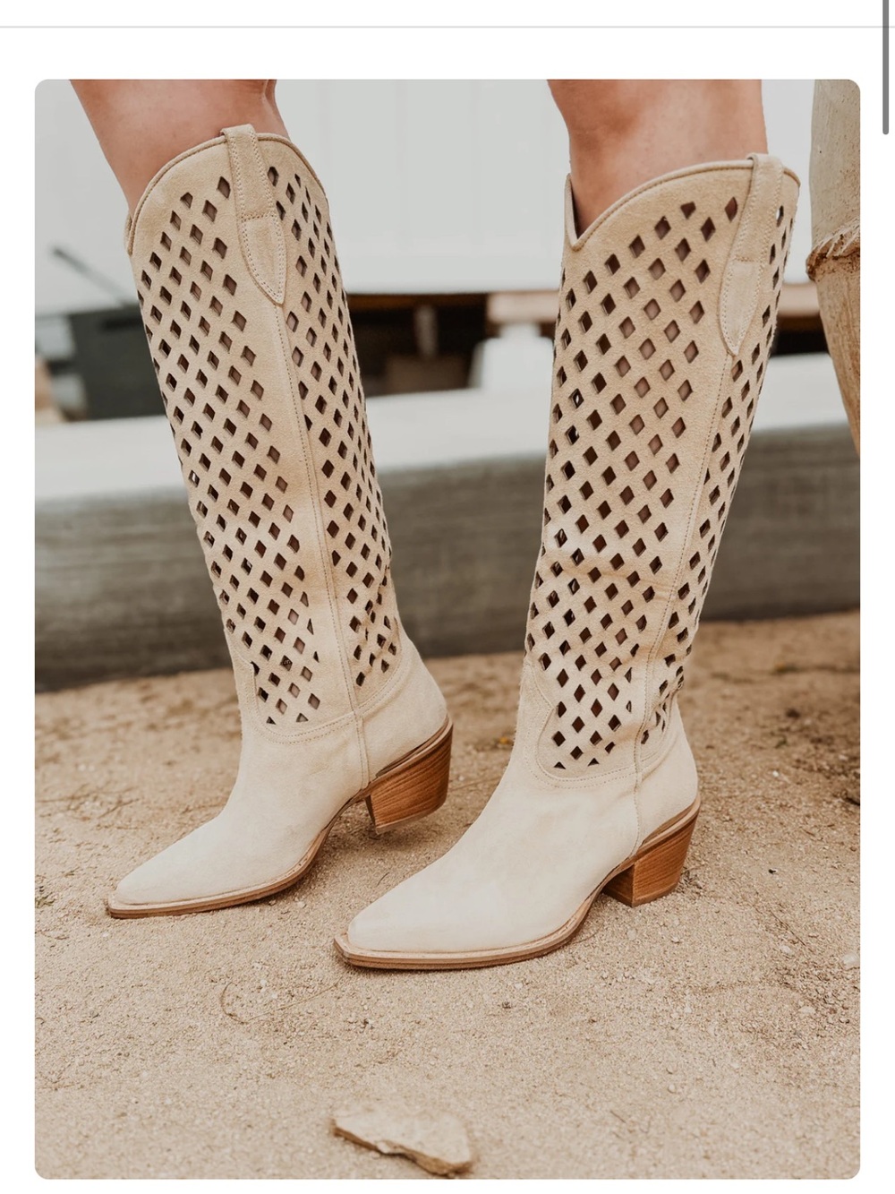 Free People- Diamonds Are Forever Cowboy Boot in Sand Suede